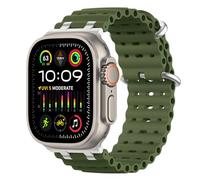 MoKo Cinturino Ocean Compatibile con Apple Watch Ultra 3/2/1 49 mm, S11/S10 46 mm, 9/8/7 45 mm, SE3/SE2/SE/6/5/4 44 mm, 3/2/1 42 mm, Cinturino Sportivo in Silicone Traspirante,Arget/VedMilitare
