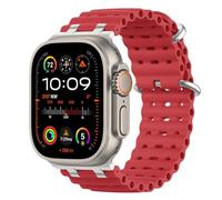 MoKo Cinturino Ocean Compatibile con Apple Watch Ultra 3/2/1 49 mm, S11/S10 46 mm, 9/8/7 45 mm, SE3/SE2/SE/6/5/4 44 mm, 3/2/1 42 mm, Cinturino Sportivo in Silicone Traspirante, Argento/Rosso