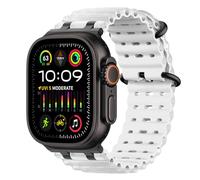 MoKo Cinturino Ocean Compatibile con Apple Watch Ultra 3/2/1 49 mm, S11/S10 46 mm, 9/8/7 45 mm, SE3/SE2/SE/6/5/4 44 mm, 3/2/1 42 mm, Cinturino Sportivo in Silicone Traspirante, Nero/Trasparente&Bianco