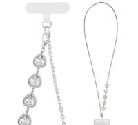 MoKo Cordino per Cellulare Universale, Cinghia Regolabile per Mano, per iPhone/Samsung/la Maggior Parte degli Smartphone, Cordino Cellulare×1, Cinghia per Mano×1, Toppa Cordino×2, Argento-Bianco