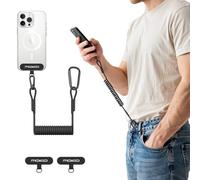 MoKo Cordino per telefono con patch, cinturino antifurto per cellulare con moschettone, cordino elastico universale antirumore per cellulari per escursioni all'aperto, adatto alla smartphone, Nero