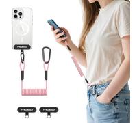 MoKo Cordino per telefono con patch, cinturino antifurto per cellulare con moschettone, cordino elastico universale antirumore per cellulari per escursioni all'aperto, adatto alla smartphone, Rosa