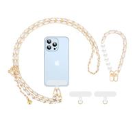 MoKo Cordino per telefono Crossbody, Cordino regolabile per telefono cellulare in metallo, cinghia universale a catena per iPhone, Samsung, cinghia da polso x 1, toppe per cordino × 2, bianco