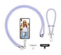 MoKo Cordino per telefono regolabile con cinghia, universale per cellulare, cinturino da collo e spalla, cinturino da polso x 1, patch per cordino x 2, viola chiaro