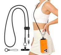 MoKo Cordino Tracolla per Telefono 2-in-1 con Cavo USB-C, Cavo di Ricarica Rapida USB-C a USB-C PD 240W, Laccetto Antifurto con Fibbia in Metallo 360° per iPhone 17/16/15, Tablet, Laptop, Nero