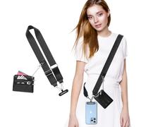 MoKo Cordino Universale per Telefono, Cordino per Telefono Crossbody con Custodia Staccabile, Cordino Regolabile per Telefono Crossbody Intorno al Collo con Toppe per iPhone, Samsung, Nero