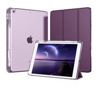 MoKo Cover per iPad 9a/8a/7a Generazione 10,2 Pollici con Portapenna | Custodia per iPad 10,2 2021/2020/2019, Trifold Sottile Leggera Cover con Retro PC Rigido Traslucido, Viola Scuro