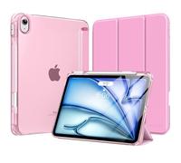 MoKo Cover per iPad Air 11 Pollici Case M3/M2 2025/2024, iPad Air 5a/4a Gen 10,9" Custodia 2022/2020 con Portapenna, Cover Trifold Sottile e Leggera con Retro in PC Rigido Traslucido, Rosa