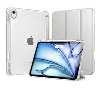 MoKo Cover per iPad Air 11 Pollici Case M3/M2 2025/2024, iPad Air 5a/4a Gen 10,9" Custodia 2022/2020 con Portapenna, Cover Trifold Sottile e Leggera con Retro in PC Rigido Traslucido, Touch ID,Argento