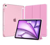 MoKo Cover per iPad Air 13 Pollici Case (M4/M3/M2) 2026/2025/2024 con Portapenna, Cover Trifold Sottile e Leggera con Retro in PC Rigido Traslucido, Auto Svegliati/Sonno, Rosa