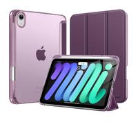 MoKo Cover per iPad Mini 7 A17 Pro, iPad Mini 6a Gen 8,3", Viola Scuro | Portapenna, Retro in PC Rigido Traslucido, Supporto Multi-angolo, Leggero, Antigraffio, Sospensione/Risveglio Automatico