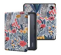MoKo Cover per Kobo Libra Colour 7 Pollici 2024, Custodia Protettiva per Lettore Ebook in TPU Morbido Ultra Sottile Leggera con Funzione Auto Wake/Sleep, Fiorellino con Foglia Blu