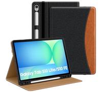 MoKo Cover per Samsug Galaxy Tab S10 Lite/S10 FE/S9 FE 5G 10,9 Pollici 2025/2023, S9 11" 2023 con Portalápices, Multi-Angolo Custodia Tab S10 Lite con Cinghia a Mano, Tasca Frontale, Nero & Marrone