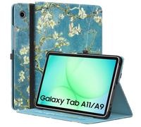 MoKo Cover per Samsung Galaxy Tab A11 8,7 Pollici 2025, Galaxy Tab A9 8,7 Pollici 2023, Custodia in Pelle PU per Visualizzazione Multiangolo con Cinghia da Mano, Tasca Frontale, Albicocchi in Fiore