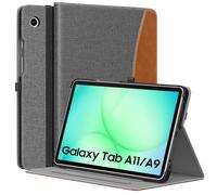 MoKo Cover per Samsung Galaxy Tab A11 8,7 Pollici 2025, Galaxy Tab A9 8,7 Pollici 2023, Custodia in Pelle PU per Visualizzazione Multiangolo con Cinghia da Mano, Tasca Frontale, Denim Grigio & Marrone