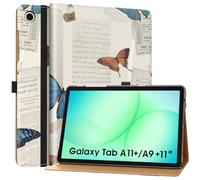 MoKo Cover per Samsung Galaxy Tab A11+ Plus 11 Pollici 2025/ A9+ Plus 2023, Multi-Angolo Custodia per Galaxy Tab A11+/ A9+ con Cinghia a Mano, Tasca, Auto Sveglia/Sonno, Farfalla Vintage