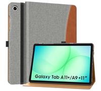 MoKo Cover per Samsung Galaxy Tab A11+ Plus 11 Pollici 2025/ A9+ Plus 2023, Multi-Angolo Custodia per Galaxy Tab A11+/ A9+ con Cinghia a Mano, Tasca, Auto Sveglia/Sonno, Denim Grigio & Marrone