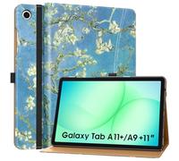 MoKo Cover per Samsung Galaxy Tab A11+ Plus 11 Pollici 2025/ A9+ Plus 2023, Multi-Angolo Custodia per Galaxy Tab A11+/ A9+ con Cinghia a Mano, Tasca, Auto Sveglia/Sonno, Albicocchi in fiore