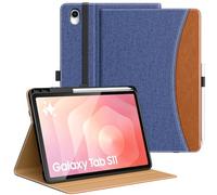 MoKo Cover per Samsung Galaxy Tab S11 2025 11 Pollici con Portapenna, Multi-Angolo Custodia Galaxy Tab S11 5G (SM-X730/SM-X736B) con Cinghia a Mano, Tasca, Auto Sveglia/Sonno, Denim Blu Marrone