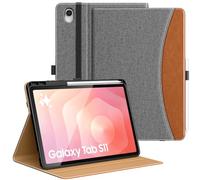 MoKo Cover per Samsung Galaxy Tab S11 2025 11 Pollici con Portapenna, Multi-Angolo Custodia Galaxy Tab S11 5G (SM-X730/SM-X736B) con Cinghia a Mano, Tasca, Auto Sveglia/Sonno, Grigio & Marrone