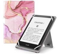 MoKo Custodia Compatibile con 6-7“ Tablet, Schermo da, Magnete Riattivazione e Standby, con Supporto Verticale e Cinturino per Presa a Mano, Marmorizzato Rosa Chiaro