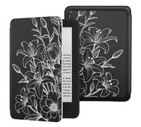 MoKo Custodia Compatibile con 6 Pollici Kindle 11a Generazione 2024/2022, Cover Leggera con Auto Sveglia/Sonno per Kindle 2024/2022 11a Gen e-Reader, Linea di fiori in Bianco e Nero