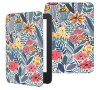 MoKo Custodia Compatibile con 6 Pollici Nuovo Kindle 11a Generazione 2024/2022, Cover Leggera con Auto Sveglia/Sonno per Kindle 2024 11a Gen e-Reader, Fiorellino con foglia blu