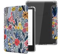 MoKo Custodia Compatibile con 6 Pollici Tablet e Libro digitale 2024/2022, Cover Leggera con per eBook Reader in TPU Morbido Auto Sveglia/Sonno per Tablet, Fiorellino con foglia blu