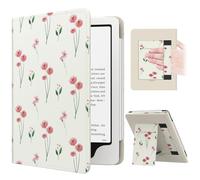 MoKo Custodia Compatibile con 7"/6.8" Kindle Paperwhite(12th/11th Generazione 2024/2021), Magnete Riattivazione e Standby, Con Supporto Verticale e Cinturino, Fiore rosa della lettiera