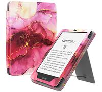 MoKo Custodia Compatibile con 7"/6.8" Kindle Paperwhite(12th/11th Generazione 2024/2021), Magnete Riattivazione e Standby, Con Supporto Verticale e Cinturino per Presa a Mano, Marmo Rosa Viola