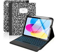 MoKo Custodia con Tastiera Multi-touch per iPad (A16) 11a Gen 11 Pollici 2025, Custodia per iPad 10a Gen 10,9" con Portapenne, Tastiera Bluetooth Staccabile Retroilluminata a 7 Colori, Quaderno Nero