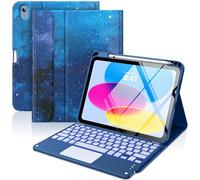 MoKo Custodia con Tastiera Multi-touch per iPad (A16) 11a Gen 11 Pollici 2025, Custodia per iPad 10a Gen 10,9" con Portapenne, Tastiera Bluetooth Staccabile Retroilluminata a 7 Colori,CieloStellatoBlu