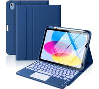 MoKo Custodia con Tastiera Multi-touch per iPad (A16) 11a Gen 11 Pollici 2025, Custodia per iPad 10a Gen 10,9 Pollici con Portapenne, Tastiera Bluetooth Staccabile Retroilluminata a 7 Colori, Blu Navy