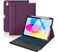 MoKo Custodia con Tastiera Multi-touch per iPad (A16) 11a Gen 11 Pollici 2025, Custodia per iPad 10a Gen 10,9" con Portapenne, Tastiera Bluetooth Staccabile Retroilluminata a 7 Colori, Viola Scuro