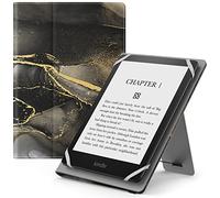 MoKo Custodia Cover Universale Compatibile con E-Lettore Kindle/Kobo/Voyaga/Lenovo/Sony/Tolino da 6", 6,8" e 7", in Pelle PU con Chiusura di Elastico, Doppio Supporto e Manico, Marmo Nero Oro