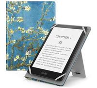 MoKo Custodia Cover Universale Compatibile con E-Lettore Kindle/Kobo/Voyaga/Lenovo/Sony/Tolino da 6", 6,8" e 7", in Pelle PU con Chiusura di Elastico, Doppio Supporto e Manico, Albicocchi in fiore