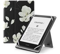 MoKo Custodia Cover Universale Compatibile con E-Lettore Kindle/Kobo/Voyaga/Lenovo/Sony/Tolino da 6", 6,8" e 7", in Pelle PU con Chiusura di Elastico, Doppio Supporto e Manico, NeroBianco Magnolia