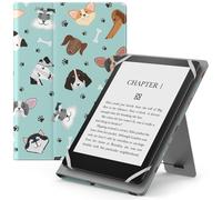 MoKo Custodia Cover Universale Compatibile con E-Lettore Kindle/Kobo/Voyaga/Lenovo/Sony/Tolino da 6", 6,8" e 7", in Pelle PU con Chiusura di Elastico, Doppio Supporto e Manico, Cane Multiplo