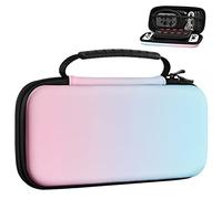 MoKo Custodia da Trasporto Compatibile con Nintendo Switch OLED/Switch, Custodia Rigida per Console Switch, con 10 Slot per Schede di Gioco, Chiusura Cerniera Liscia, Rosa/Blu