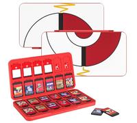 MoKo Custodia Giochi Porta Compatibile con Nintendo Switch 2/Switch OLED 2021/Lite, Protettiva con 16 Scompartimenti Schede Gioco Organizer Card Giochi Custodia - Poke Ball Bianco, Rosso