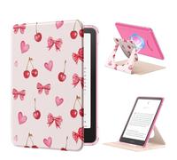 MoKo Custodia Girevole a 360° per 7" eBook Reader 12a Gen 2024, Retro Trasparente Staccabile Magnetica Regolabile con Auto Wake/Sleep, Non compatibile con TCL Remarkable Kobo, Fiocco con Ciliegie