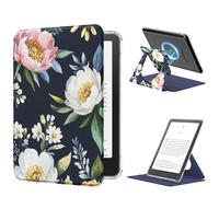MoKo Custodia Girevole a 360° per 7" eBook Reader 12a Gen 2024, Retro Trasparente Staccabile Magnetica Regolabile con Auto Wake/Sleep, Non compatibile con TCL Remarkable Kobo, Peonia su Blu