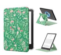 MoKo Custodia Girevole a 360° per 7" Kindle Paperwhite 12a Gen 2024 e Kindle Colorsoft 2024/2025, con Retro Trasparente, Staccabile, Magnetica, Regolabile e con Funzione Auto Wake/Sleep, Fiore Verde