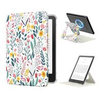MoKo Custodia Girevole a 360° per 7" Kindle Paperwhite 12a Gen 2024 e Kindle Colorsoft 2024/2025, con Retro Trasparente, Staccabile, Magnetica, Regolabile e con Funzione Auto Wake/Sleep, Fiori