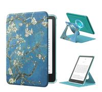 MoKo Custodia Girevole a 360° per 7" Kindle Paperwhite 12a Gen 2024 e Kindle Colorsoft 2024/2025, con Retro Trasparente Staccabile Magnetica Regolabile e con Auto Wake/Sleep, Albicocchi in Fiore