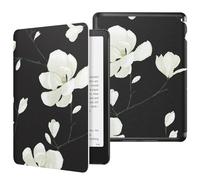 MoKo Custodia per 7" Kindle Paperwhite 12th Generation 2024&Kindle Colorsoft Signature Edition 2024, Custodia Protettiva in Policarbonato di Stile Semplice e Elegante, Nero & Bianco Magnolia