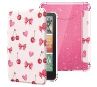 MoKo Custodia per E-Reader 7" 12a Gen 2025/2026, Cover Posteriore in TPU Trasparente Morbida e Flessibile con Glitter Light Shell Auto Sonno/Sveglia, Non adatto a BOOX e Kobo, Fiocco con Ciliegie