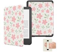 MoKo Custodia per Ebook Reader da 6"(11a Gen-2024/2022), Cover a Conchiglia Leggera Cinturino per la mano con Auto Sonno/Sveglia per 11a Gen 2024,NON per Kobo Aura 2/Remarkable, Fiori e Foglie