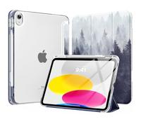 MoKo Custodia per iPad 11 Pollici (A16) 11a Generazione, iPad 10a Gen 10,9" 2022 con Portapenna, iPad 10a Gen Cover Trifold Sottile e Leggera con Retro in PC Rigido Trasparente, Foresta Grigia