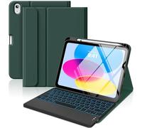 MoKo Custodia per iPad 11a/10a con Tastiera da 2025/2024, retroilluminazione a 7 Colori e trackpad Multi-Touch, Tastiera Staccabile Folio Stand Cover con Supporto per Matita, Verde notte